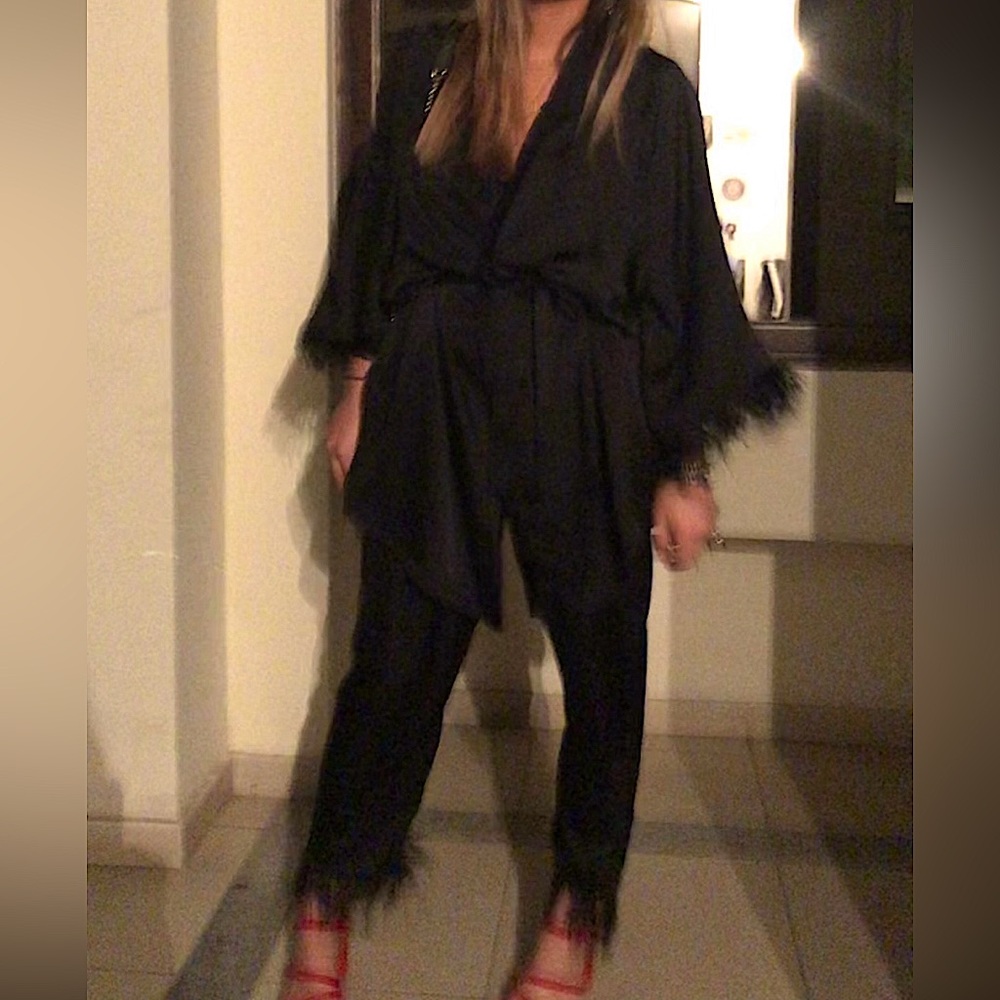 Kiss the designer ( Greek designer)  Set black satin satin kimono with trouser